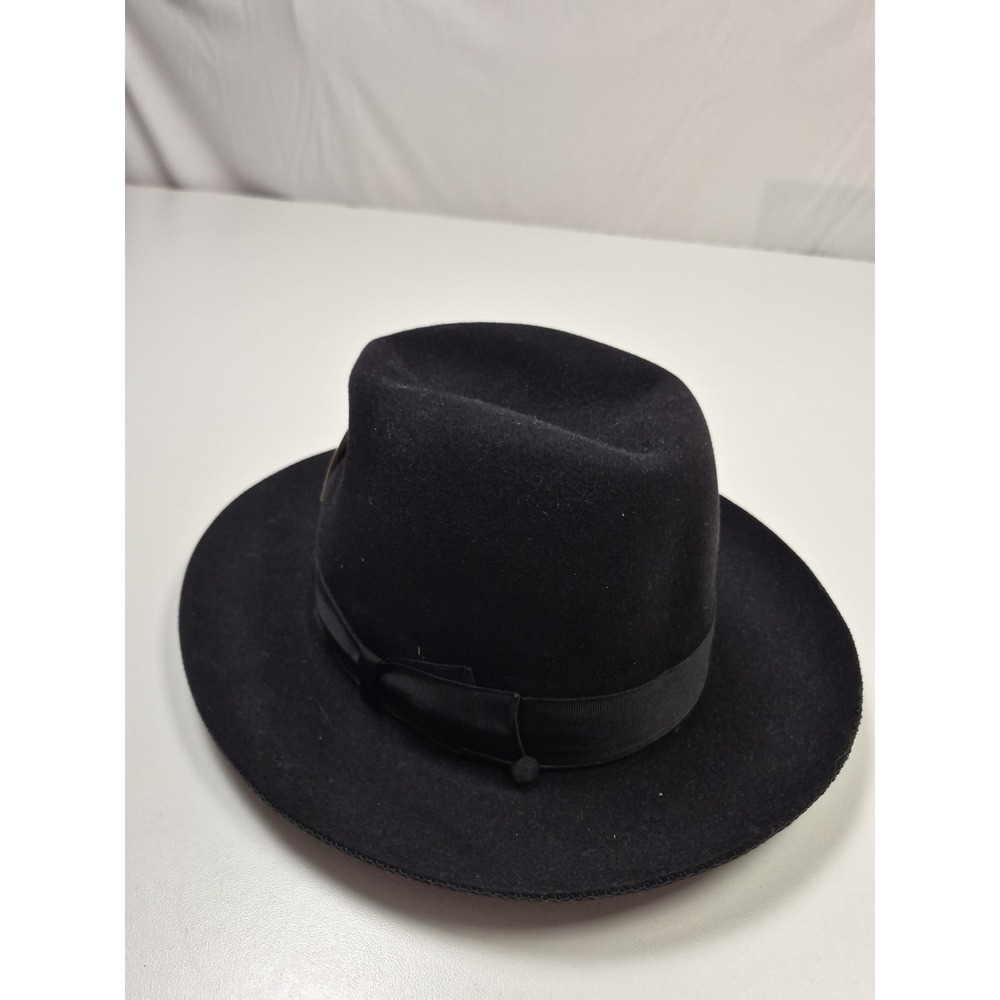 Borsalino Alessandria Hat Fedora Fitted Mens 7 Black Felt Lined Italy Dress
